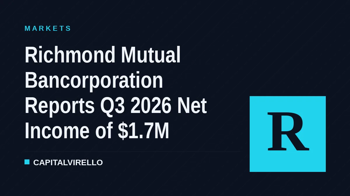 Richmond Mutual Bancorporation Reports Q3 2026 Net Income of $1.7M