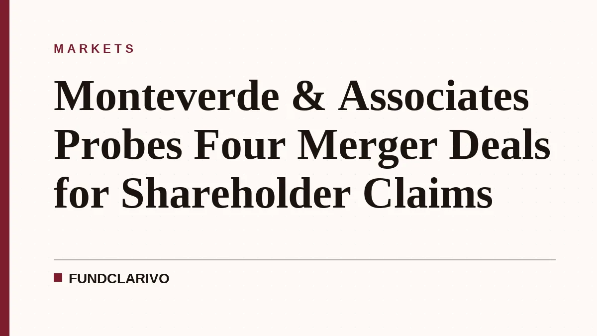 Monteverde & Associates Probes Four Merger Deals for Shareholder Claims