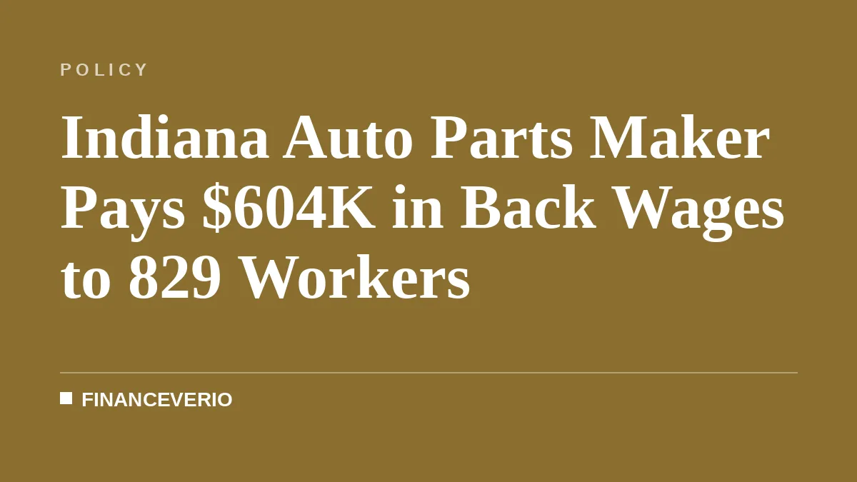 Indiana Auto Parts Maker Pays $604K in Back Wages to 829 Workers