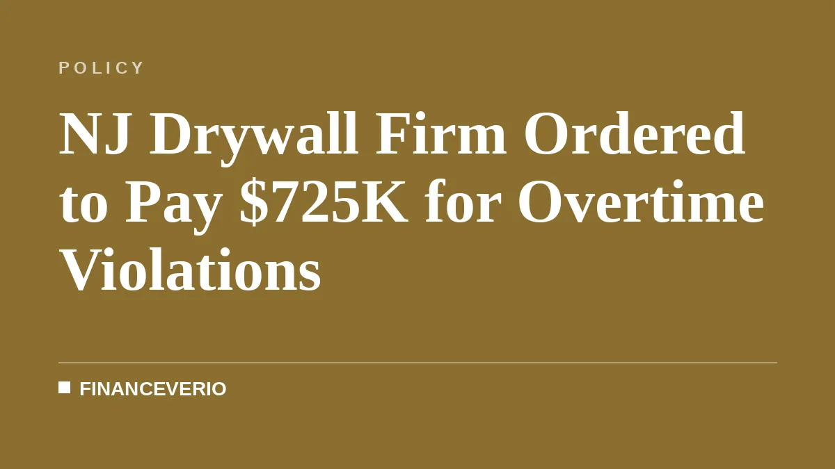 NJ Drywall Firm Ordered to Pay $725K for Overtime Violations