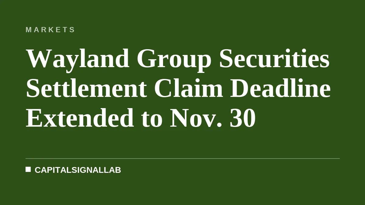Wayland Group Securities Settlement Claim Deadline Extended to Nov. 30