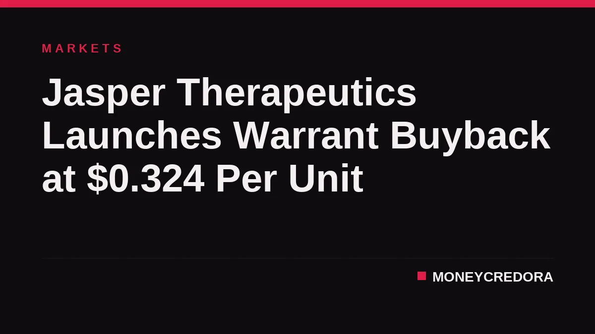 Jasper Therapeutics Launches Warrant Buyback at $0.324 Per Unit