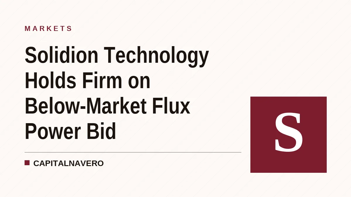 Solidion Technology Holds Firm on Below-Market Flux Power Bid