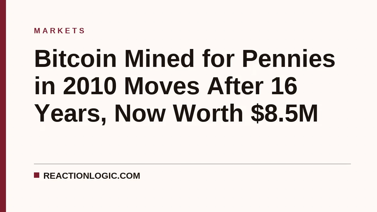Bitcoin Mined for Pennies in 2010 Moves After 16 Years, Now Worth $8.5M