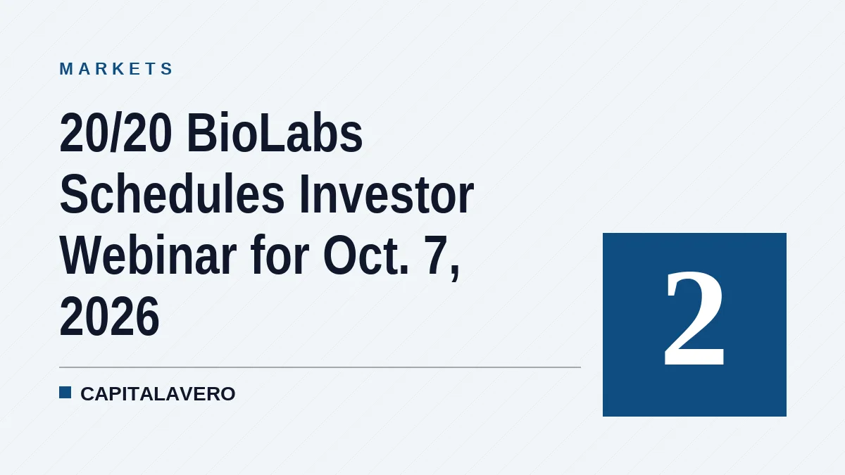 20/20 BioLabs Schedules Investor Webinar for Oct. 7, 2026