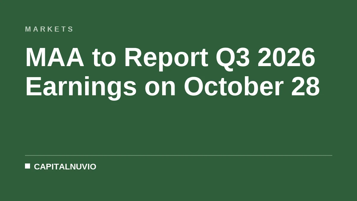 MAA to Report Q3 2026 Earnings on October 28