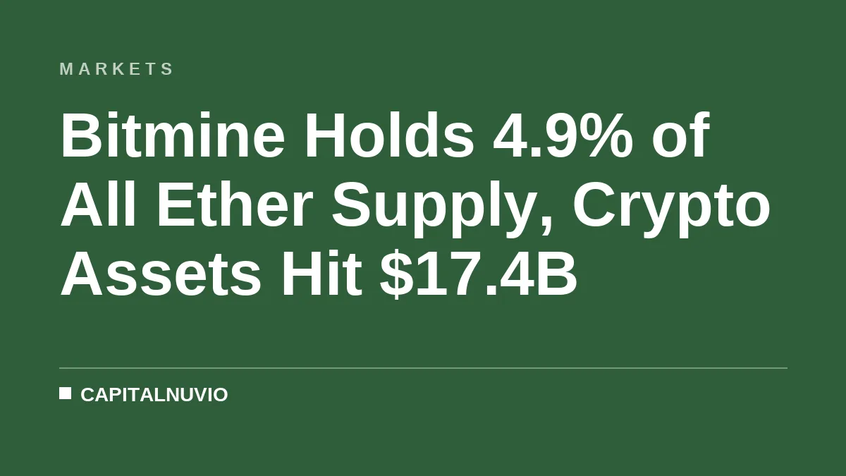 Bitmine Holds 4.9% of All Ether Supply, Crypto Assets Hit $17.4B