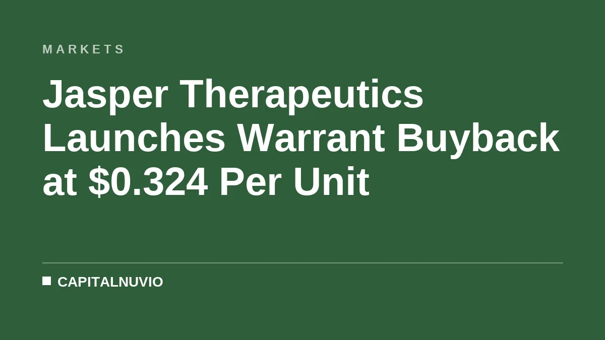 Jasper Therapeutics Launches Warrant Buyback at $0.324 Per Unit