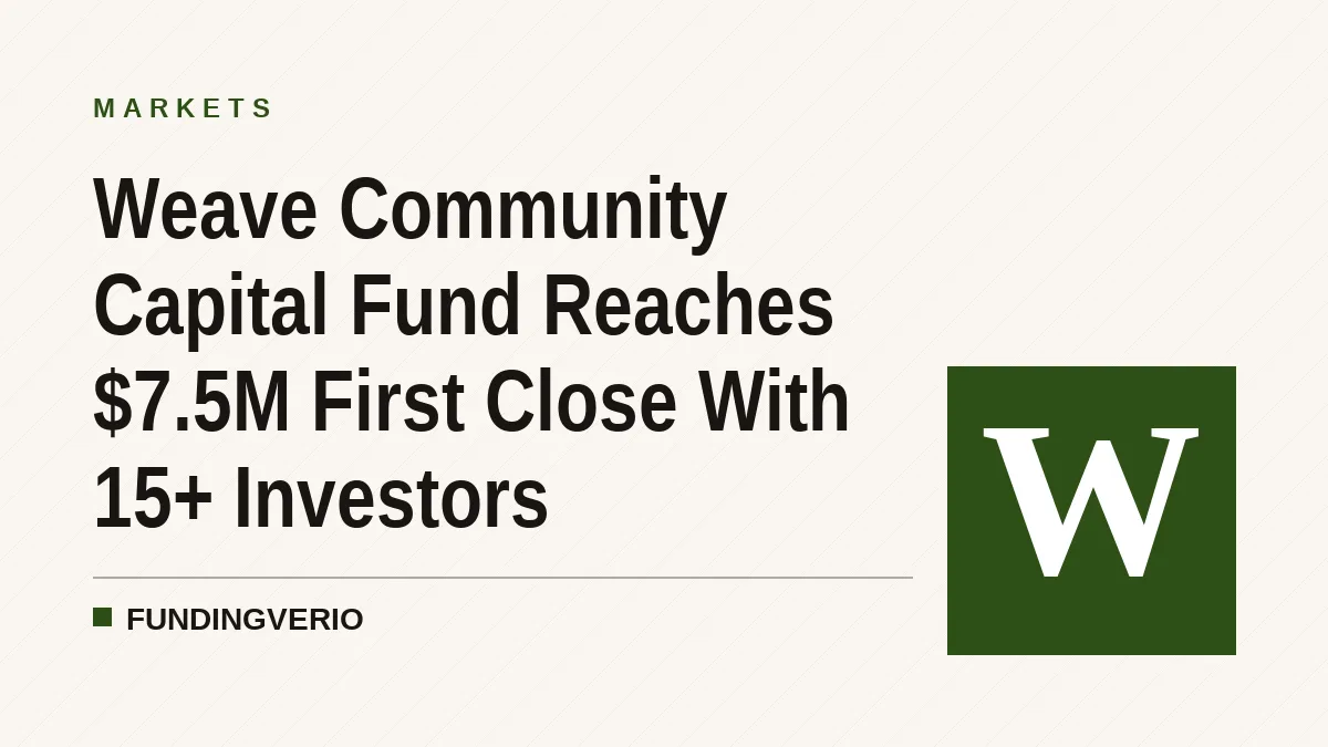 Weave Community Capital Fund Reaches $7.5M First Close With 15+ Investors