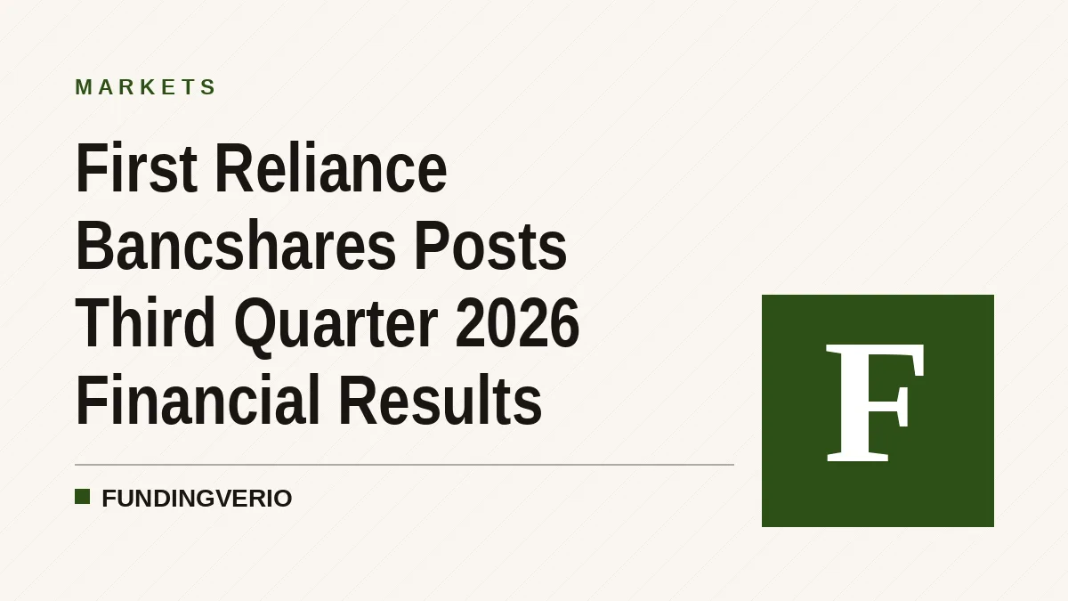First Reliance Bancshares Posts Third Quarter 2026 Financial Results