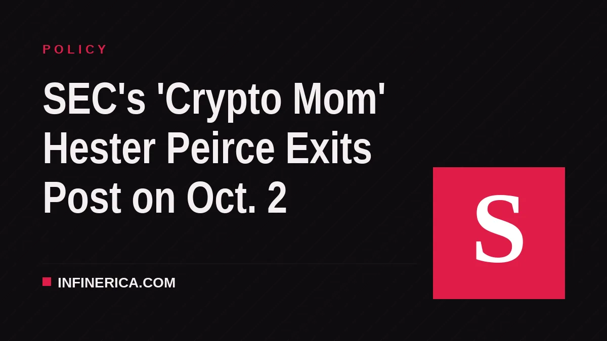 SEC's 'Crypto Mom' Hester Peirce Exits Post on Oct. 2