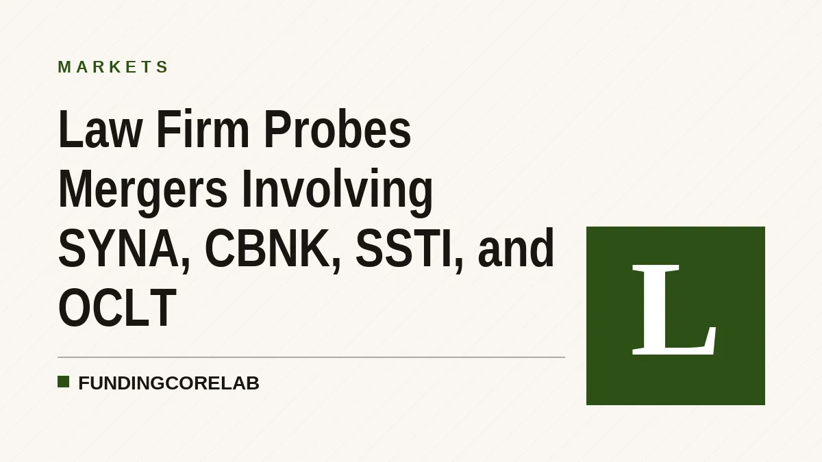 Law Firm Probes Mergers Involving SYNA, CBNK, SSTI, and OCLT