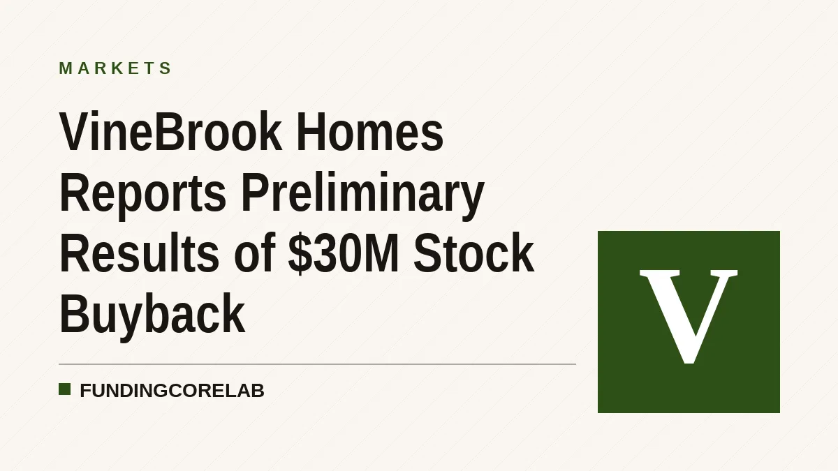 VineBrook Homes Reports Preliminary Results of $30M Stock Buyback