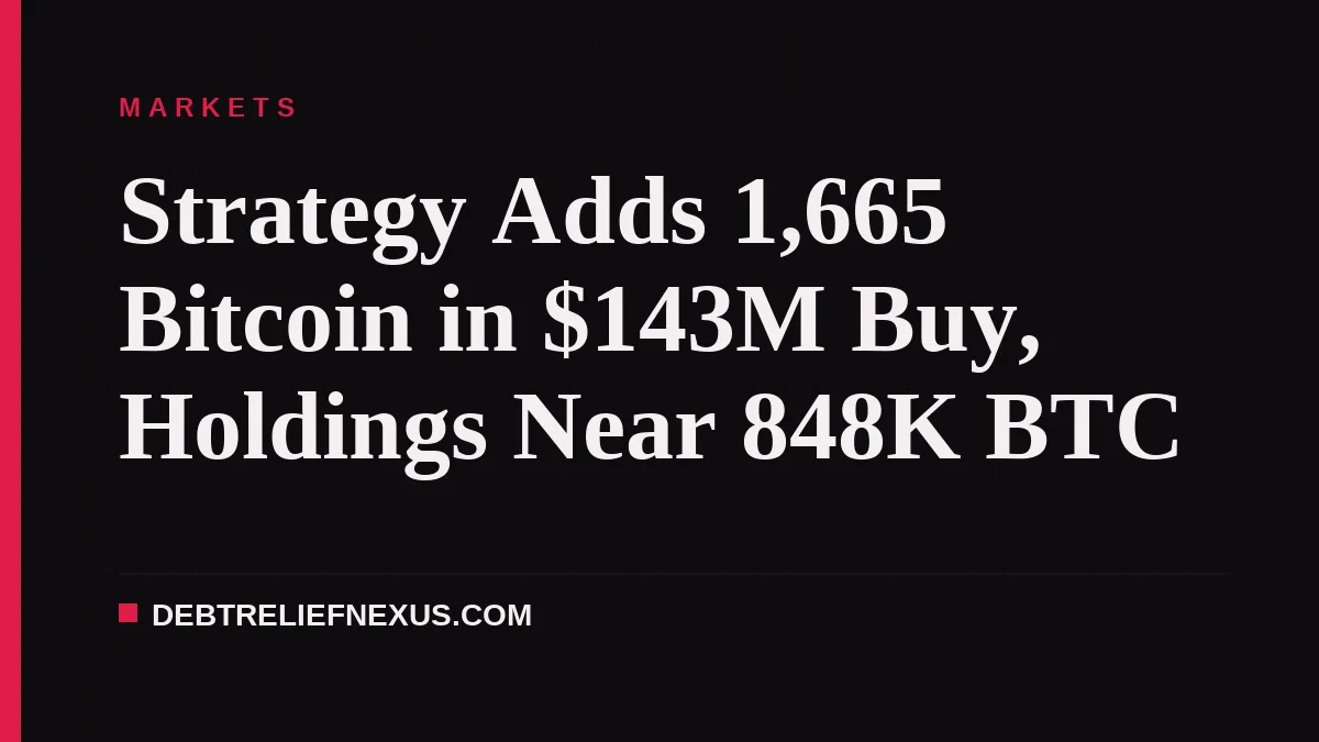 Strategy Adds 1,665 Bitcoin in $143M Buy, Holdings Near 848K BTC