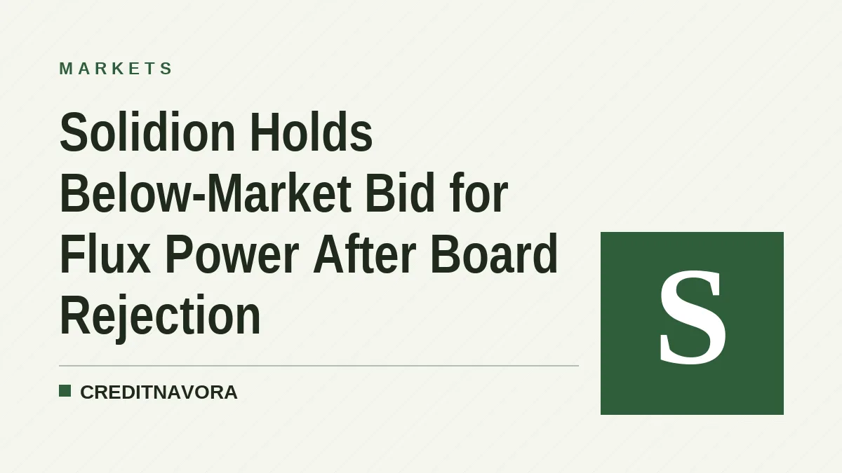 Solidion Holds Below-Market Bid for Flux Power After Board Rejection