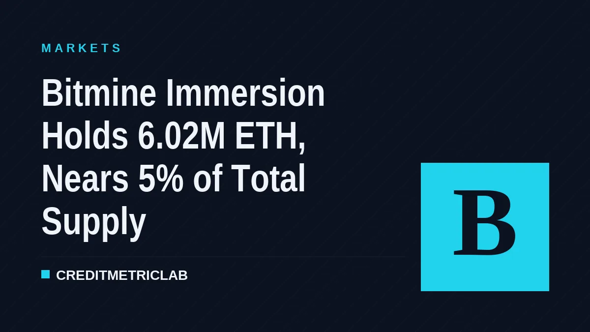 Bitmine Immersion Holds 6.02M ETH, Nears 5% of Total Supply